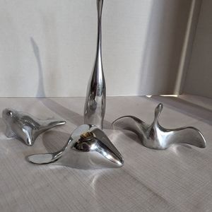 VTG Hoselton Canada 4 Aluminum Animals  Figurines Signed Swan Seal Goose Beaver